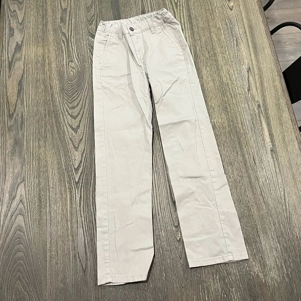 Izod Pants Straight Leg Flat Front Mid Rise Cotton Stretch Chino Khaki Size 10